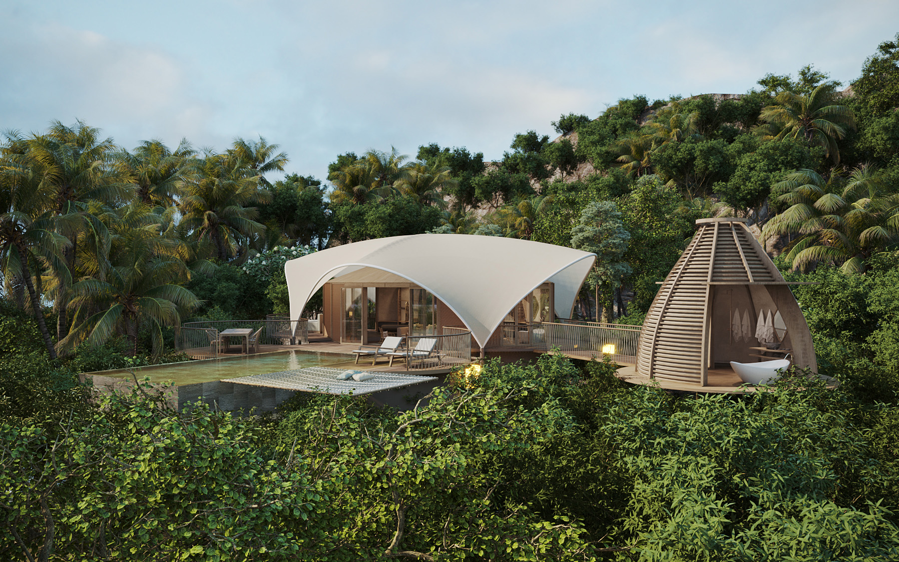 Innovative and unique lodge design, offering an eco-friendly resort experience