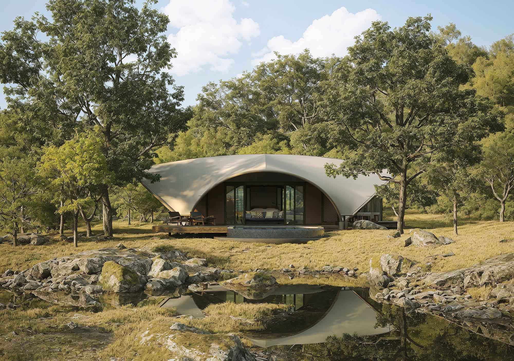 kanopya-living-lodge-solution-hospitality-light-horizontal kanopya-lodge-cabin-tent-bungalow-hospitality-luxury-sustainable-canvas-thatch-roof-wood-timber-prefab-resort-ecolodge-ferrari-tensile-infinity