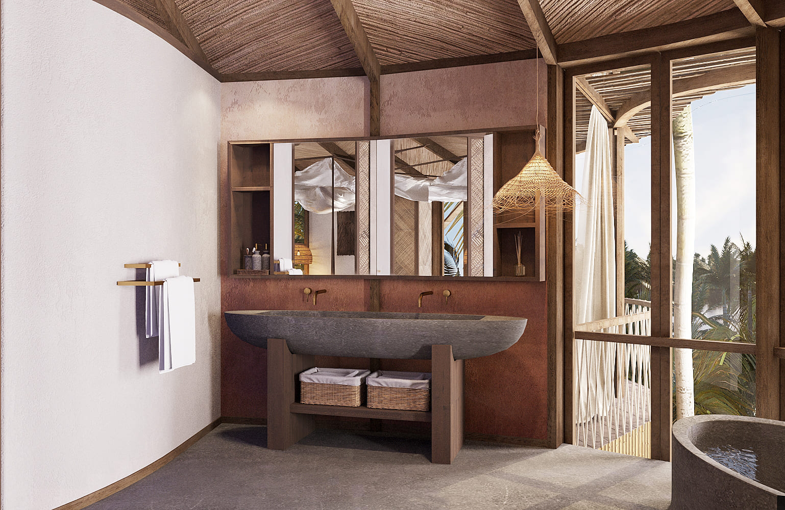kanopya-lodge-cabin-tent-bungalow-hospitality-luxury-sustainable-canvas-thatch-roof-wood-timber-prefab-resort-ecolodge-ferrari-tensile-interior-design-river-nipa-wood-bathroom